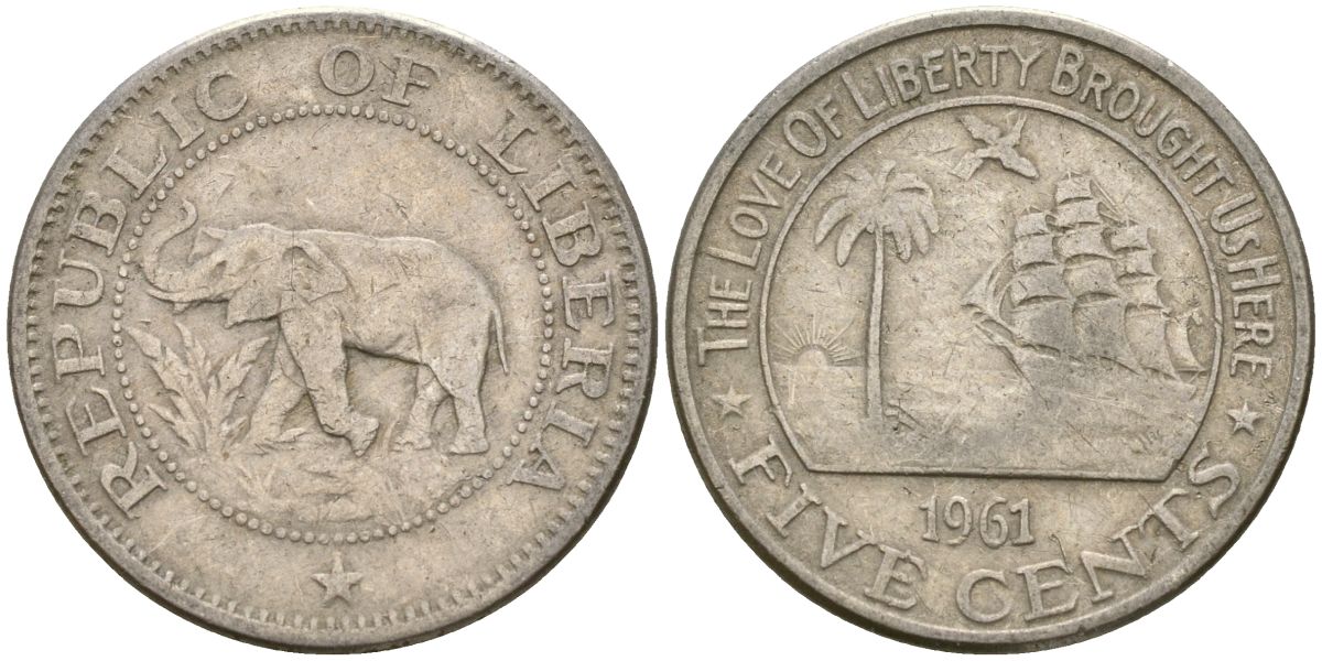 Либерия 5 центов 1961 KM 14 медно-никель 4132-421