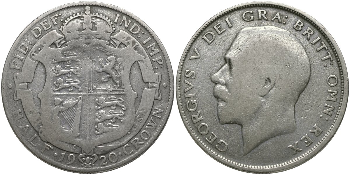 Великобритания 1/2 кроны 1920 Георг V (1910-1936) KM 818.1а, Spink 4021 серебро 4403-334