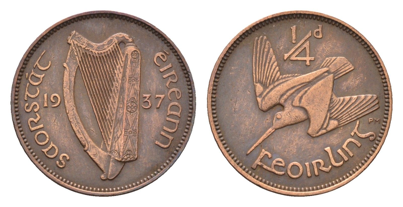 Ирландия 1/4 пенни (фартинг) 1937 Вальдшнеп KM 1 бронза 270-1214