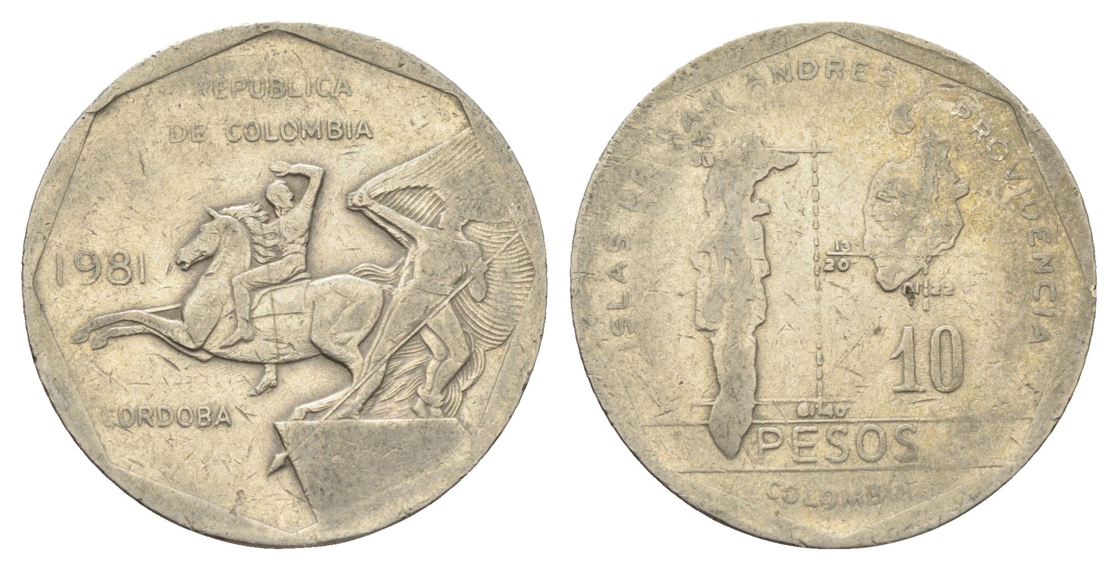 Колумбия 10 песо 1981 KM 270 медь цинк никель 4663-756