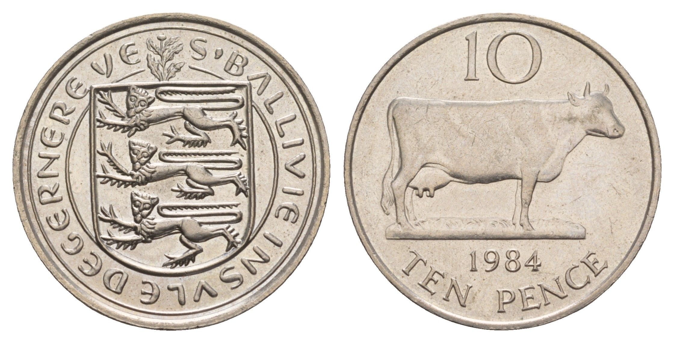 Гернси 10 пенсов 1984 Гернсийская корова KM 30 медно-никель UNC 4660-155