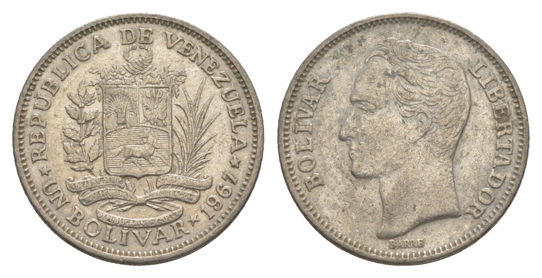 Венесуэла 1 боливар 1967 Симон Боливар Y 42 никель 4584-912