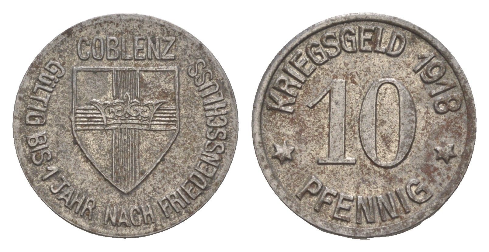 Кобленц 10 пфеннигов 1918 Funck 80.1A, Men05 4526.1, Men18 5727.1 железо 4448-242