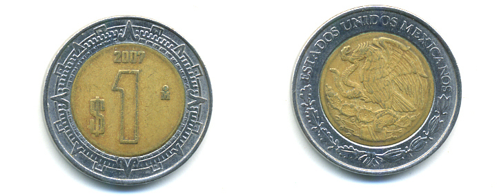 Мексика 1 песо 2007 KM 603 биметалл 176-1252