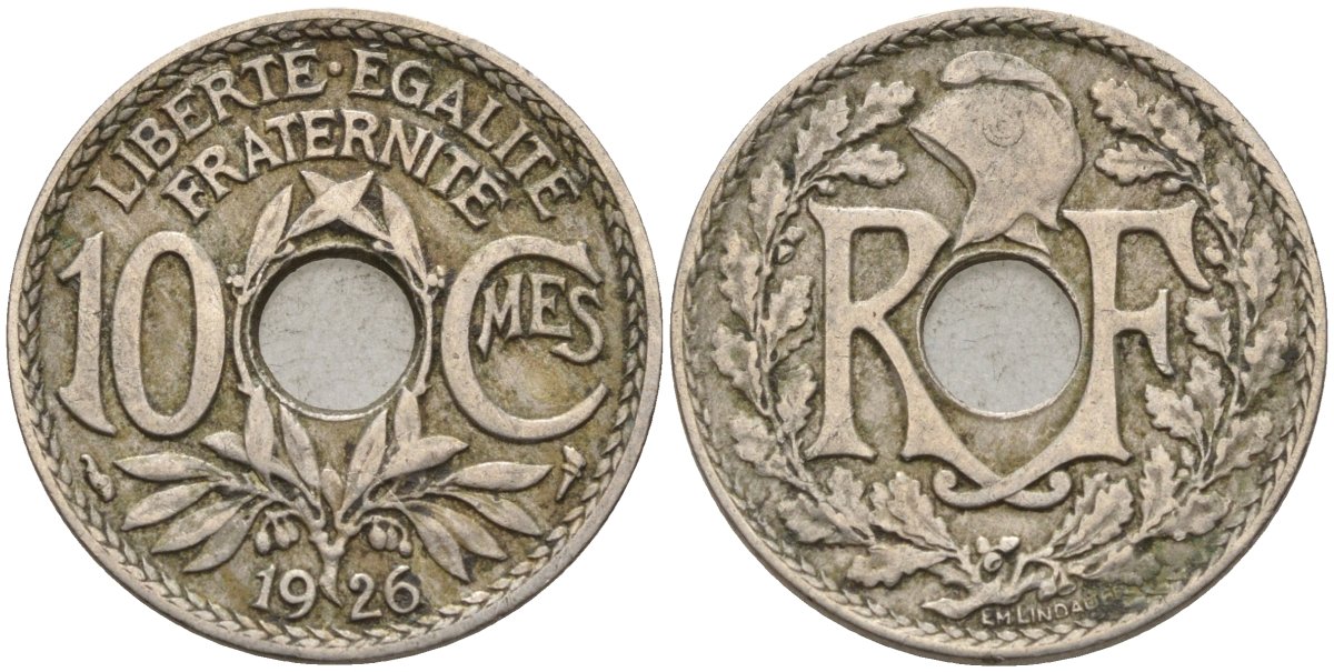Франция 10 сантимов 1926 KM 866a, Le Franc 138.3 медно-никель 4143-943