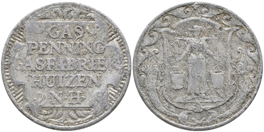 НИДЕРЛАНДЫ ЖЕТОН ND ХЁЙЗЕН ГАЗ ПФЕННИГ, ГАЗОВАЯ ФАБРИКА HUIZEN N.H., ДИАМЕТР 23,5 ММ. алюминий 65-1114