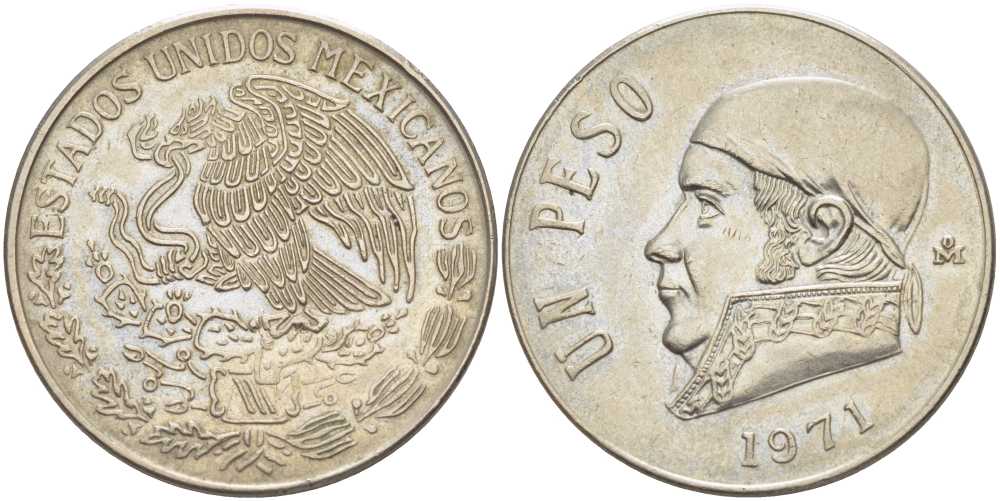 Мексика 1 песо 1971 Хосе Мария Морелос KM 460 медно-никель 202-1142