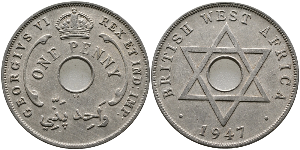 Британская Западная Африка 1 пенни 1947 Георг VI (1937-1952) KM 19 медно-никель 1523-534