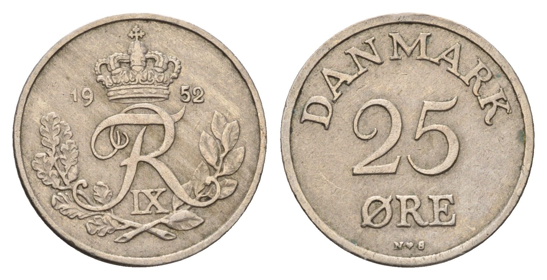 Дания 25 эре 1952 N.S, Фредерик IX (1947-1972) KM 842 медно-никель 4700-911