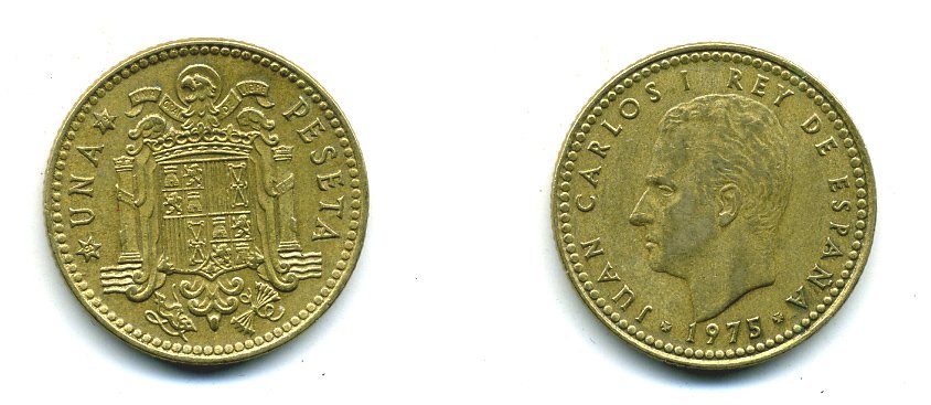 Испания 1 песета 1975 (79) Хуан Карлос I (1975-2014) KM 806 алюминиевая бронза 54-534