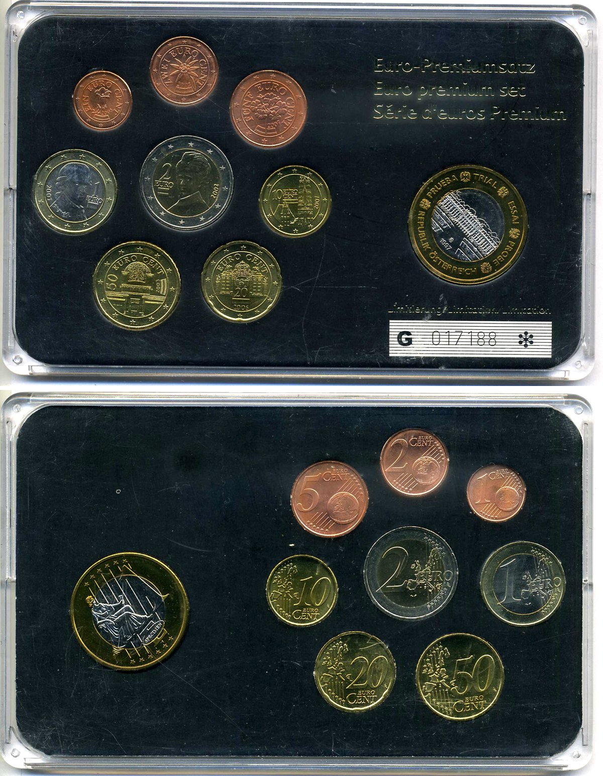 Австрия евронабор из 8 монет + 1 европробник 2002-2007 в пластике 1-4-3-33