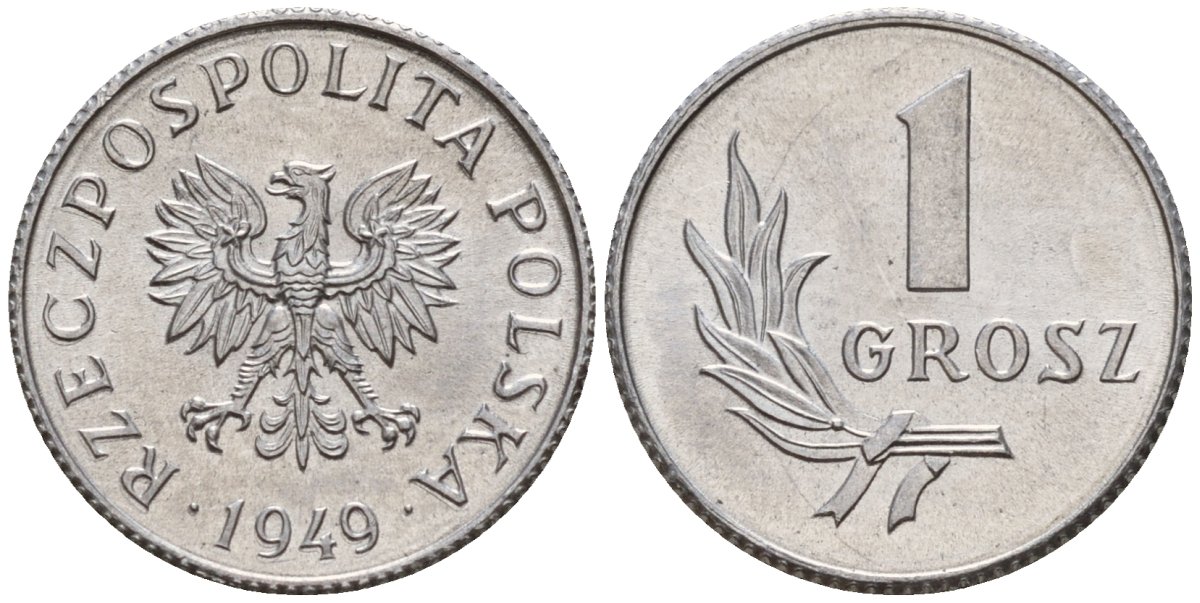 Польша 1 грош 1949 KM 39 алюминий UNC 4189-459
