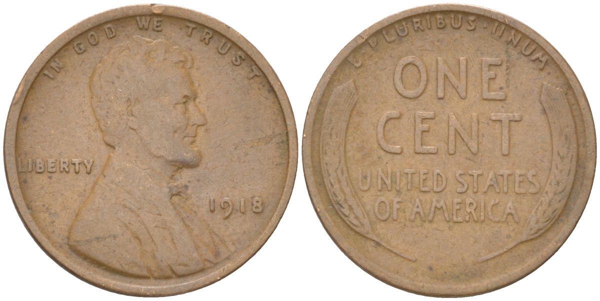 США 1 цент 1918 Авраам Линкольн KM 132 бронза 4613-814