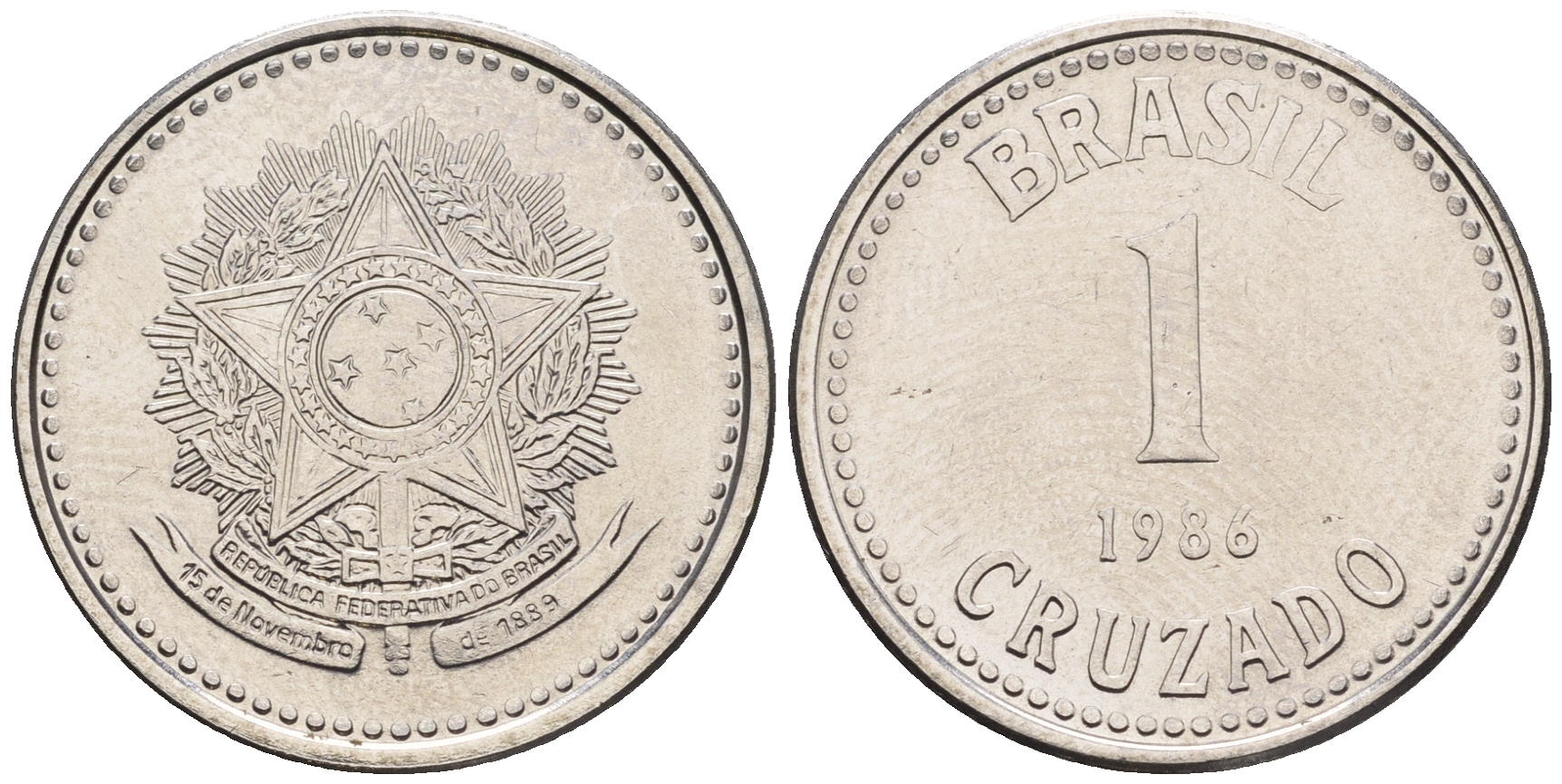 Бразилия 1 крузадо 1986 KM 605 нержавеющая сталь UNC 87-525