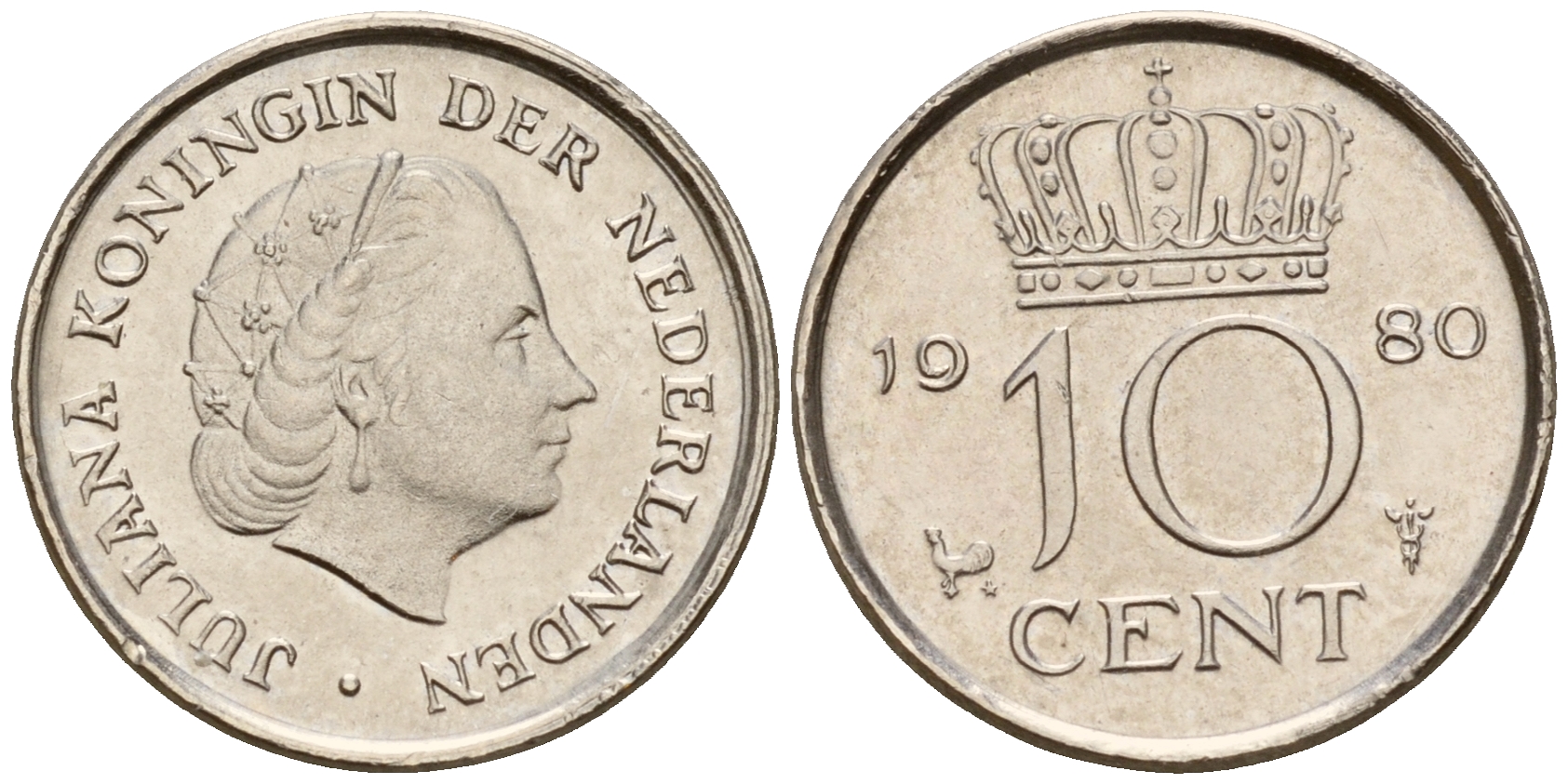 Нидерланды 10 центов 1980 Юлиана (1949-1980) KM 182 никель    4189-163