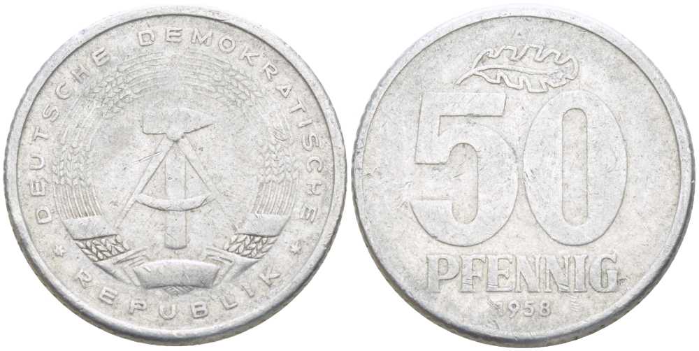 ГДР 50 ПФЕННИГОВ 1958 KM 12.1 алюминий 4395-1043
