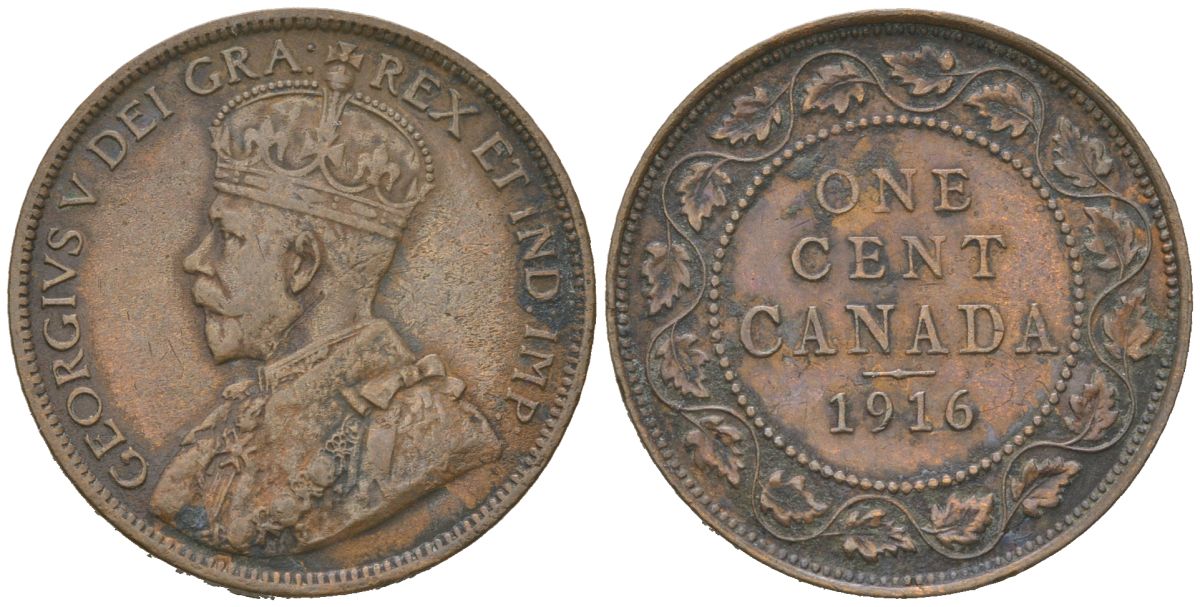 Канада 1 цент 1916 Георг V (1910-1936) KM 21 медь 110-1046