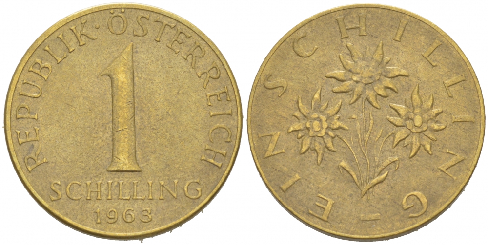 АВСТРИЯ 1 ШИЛЛИНГ 1963 KM 2886 алюминиевая бронза 77-1012