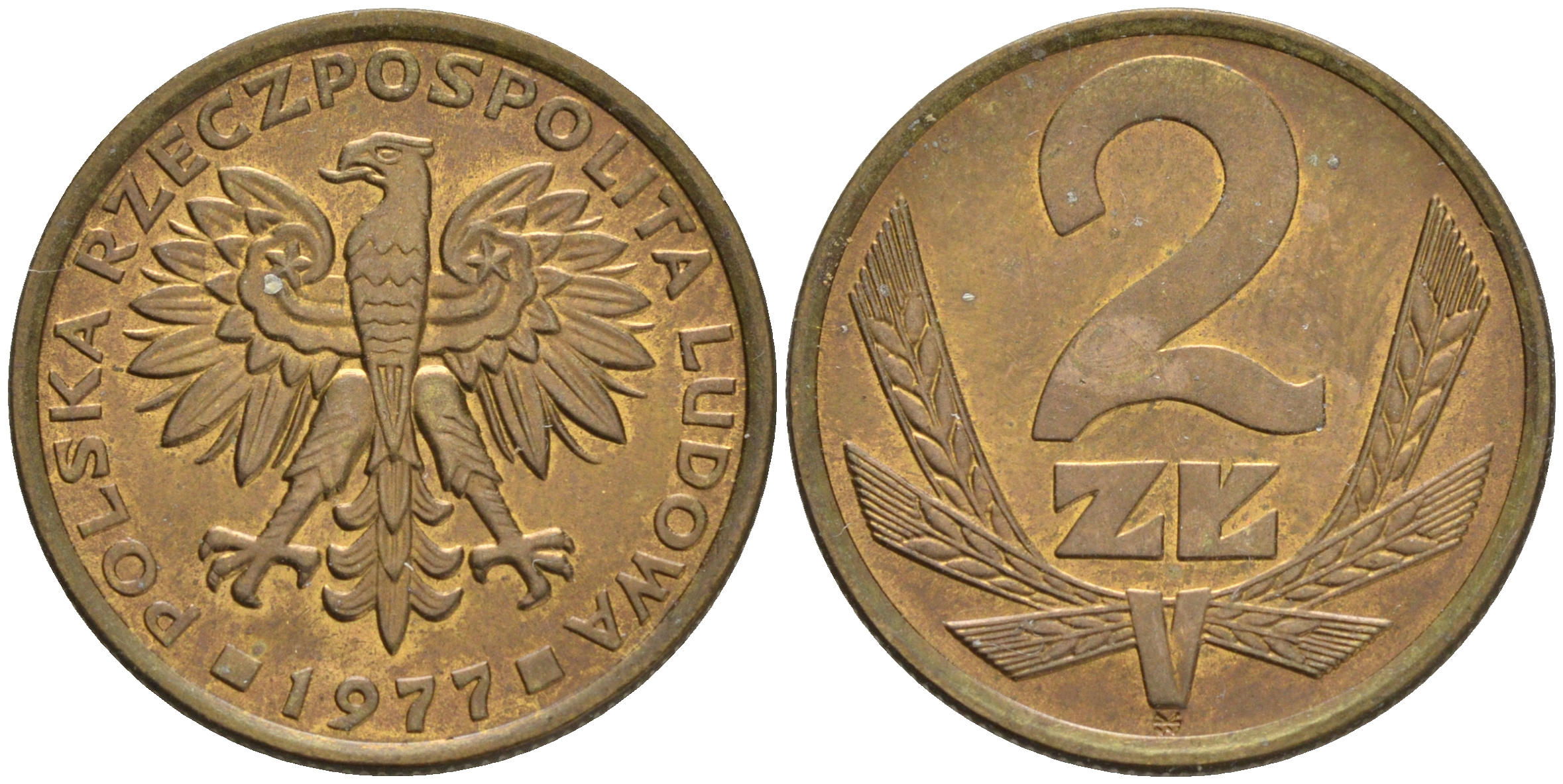 ПОЛЬША 2 ЗЛОТЫХ 1977 ЛЕНИНГРАДСКИЙ МОНДВОР KM 80.1 латунь XF 192-844