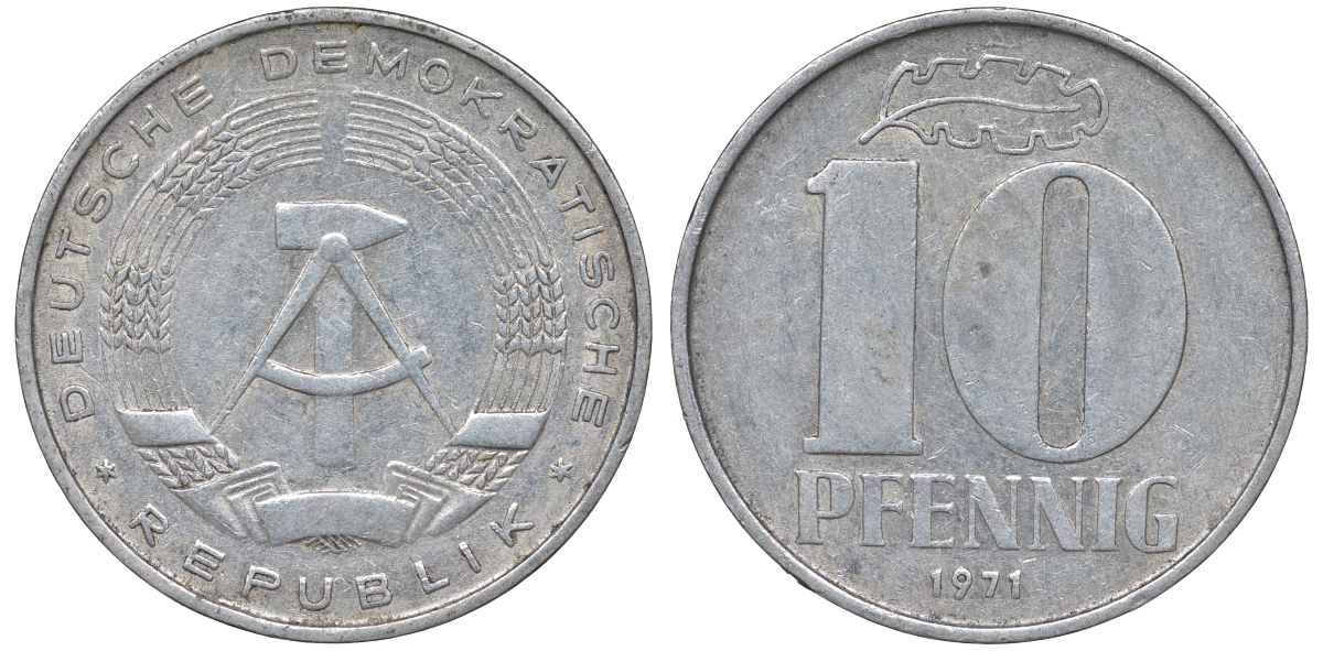 ГДР 10 пфеннигов 1971 А KM 10 алюминий 62-825
