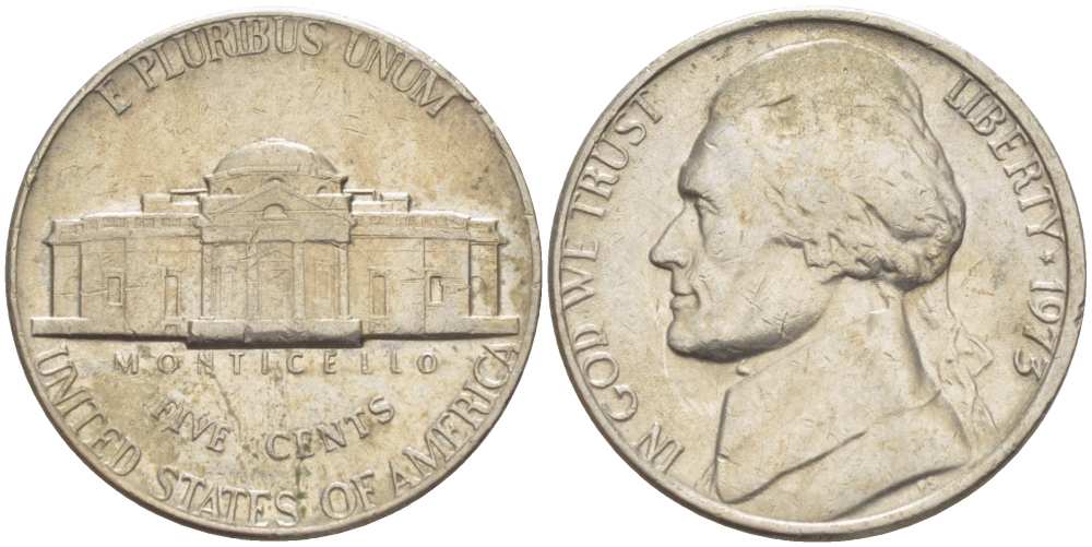 США 5 ЦЕНТОВ 1973 ДЖЕФФЕРСОН KM А192 медно-никель 119-1037