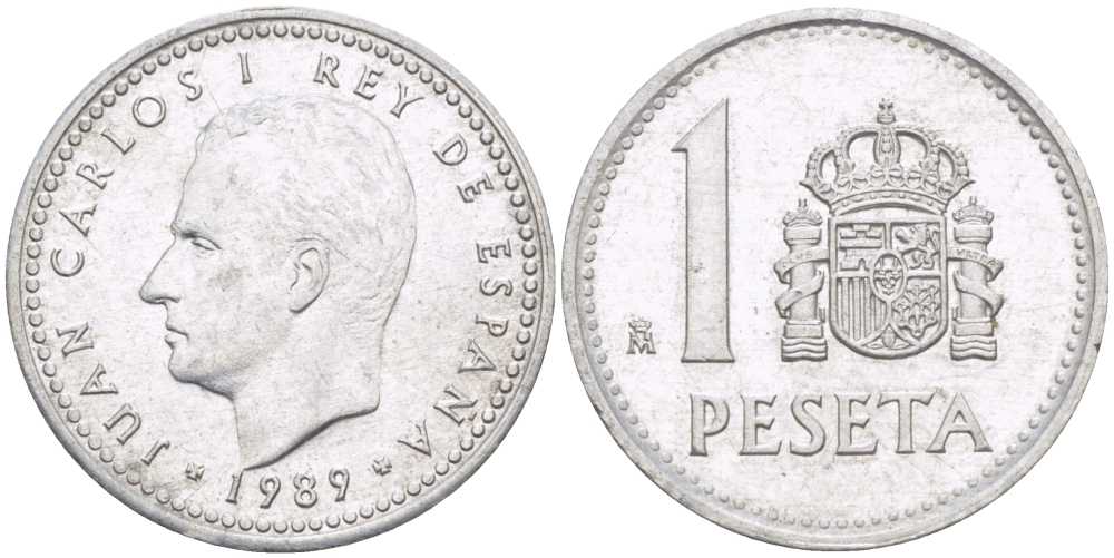 ИСПАНИЯ 1 ПЕСЕТА 1989 ХУАН КАРЛОС I (1975-) KM 821 алюминий 213-146