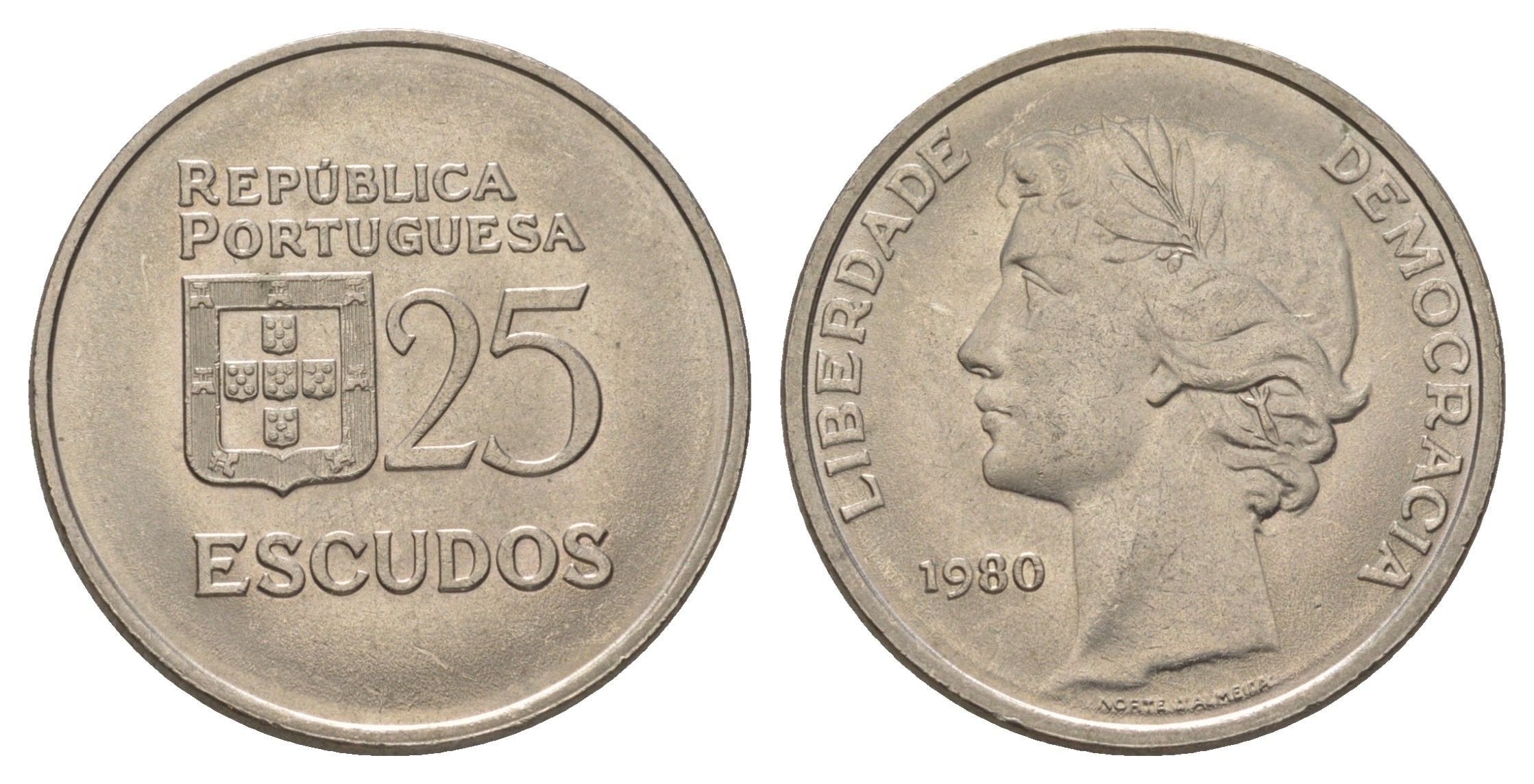 Португалия 25 эскудо 1980 KM 607a медно-никель UNC 4626-337