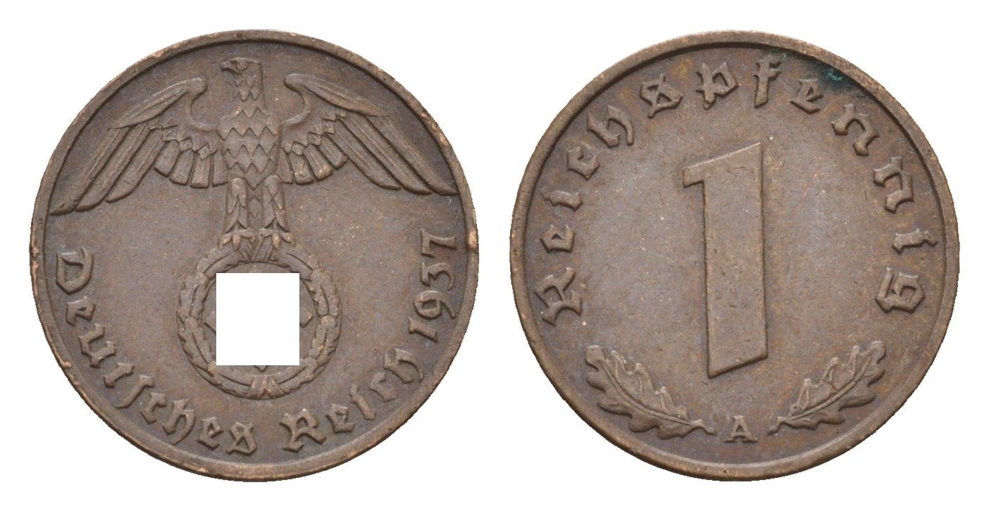 Германия 1 рейхспфенниг 1937 A KM 89, J. 361 бронза 4684-1136