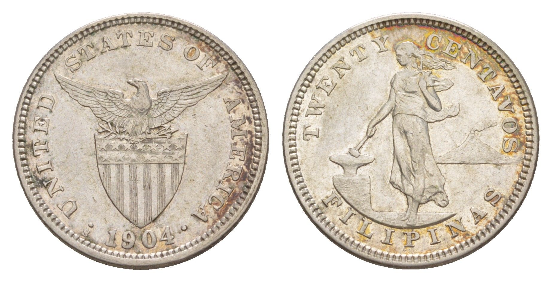 Филиппины 20 сентаво 1904 S KM 166 серебро 1527-1134