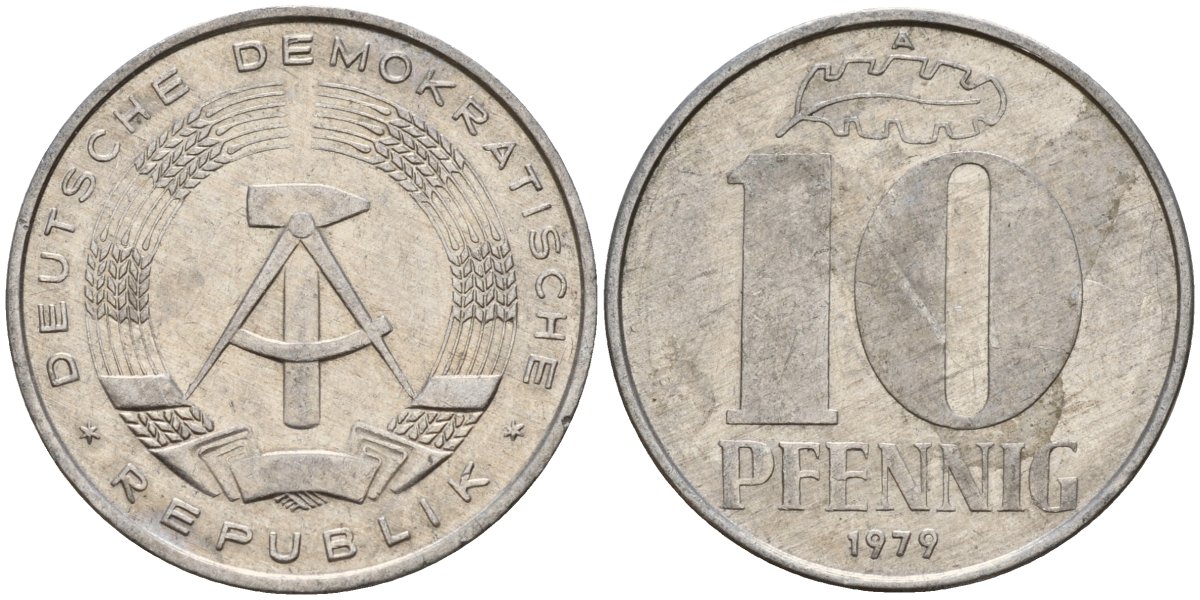 ГДР 10 пфеннигов 1979 A KM 10 алюминий 68-821