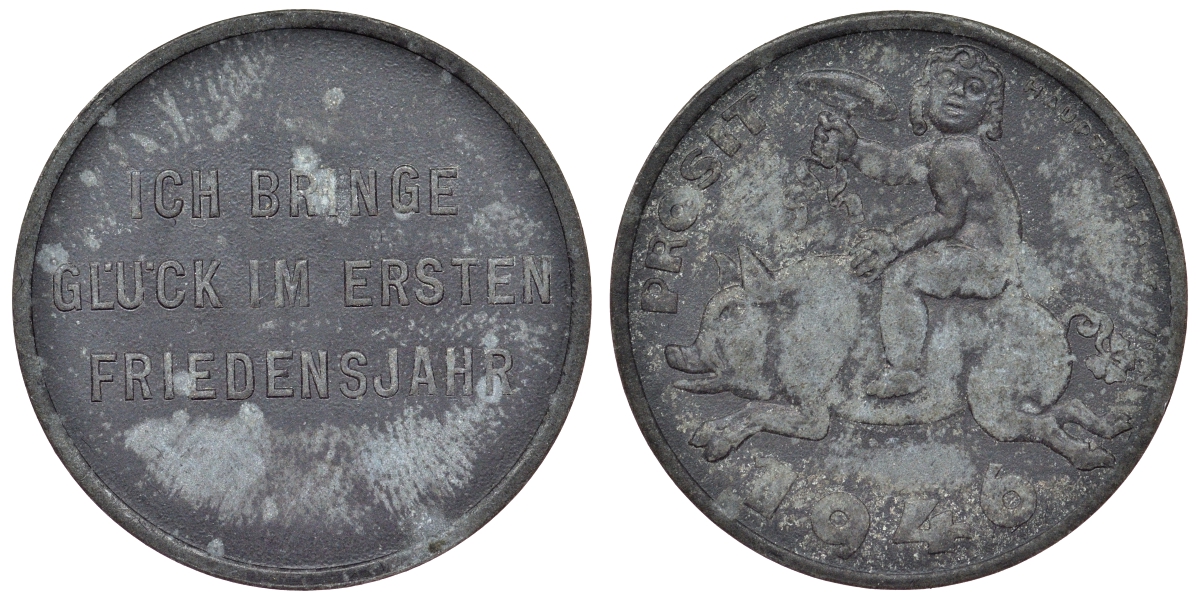 Австрия жетон 1946 удачи в первом году свободы, ребенок с грибом на свинье цинк 4121-211