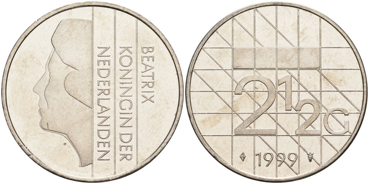 Нидерланды 2 1/2 гульдена 1999 Беатрикс (1980-2013) KM 206 никель 4593-744