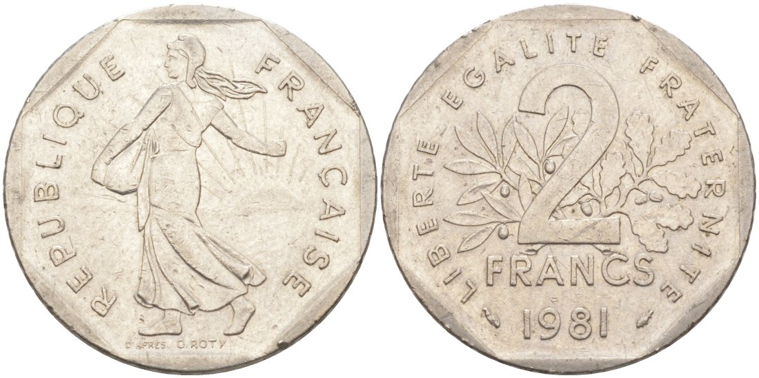 Франция 2 франка 1981 KM 942.1 никель 63-635