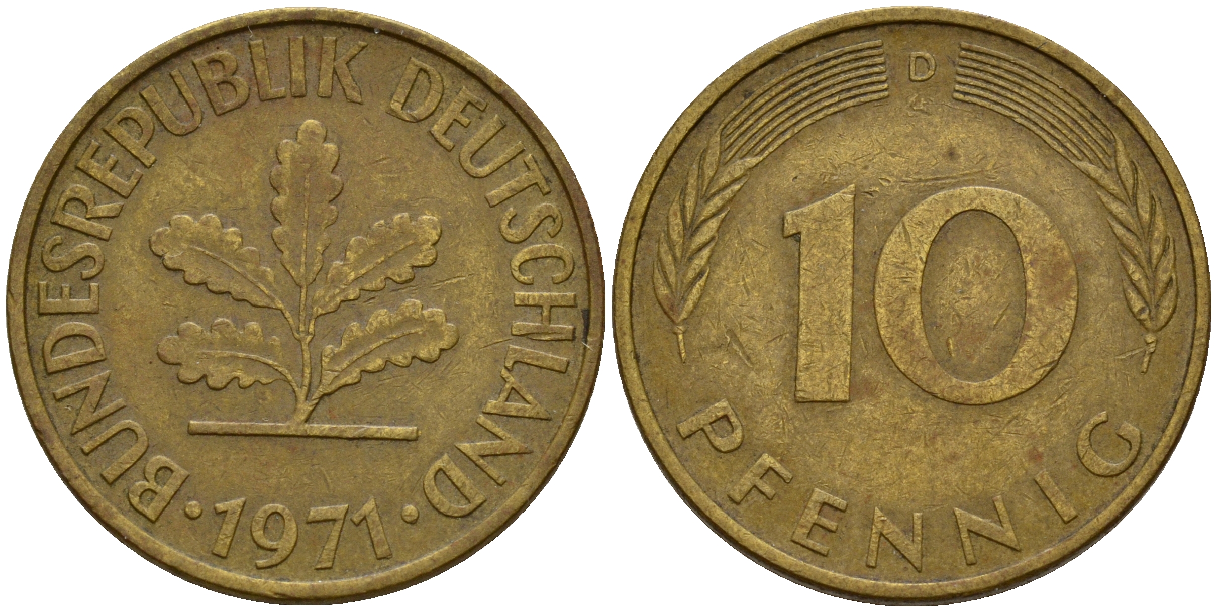 ФРГ 10 пфеннигов 1971 D J. 383, KM 108 сталь плакированная латунью    4603-351