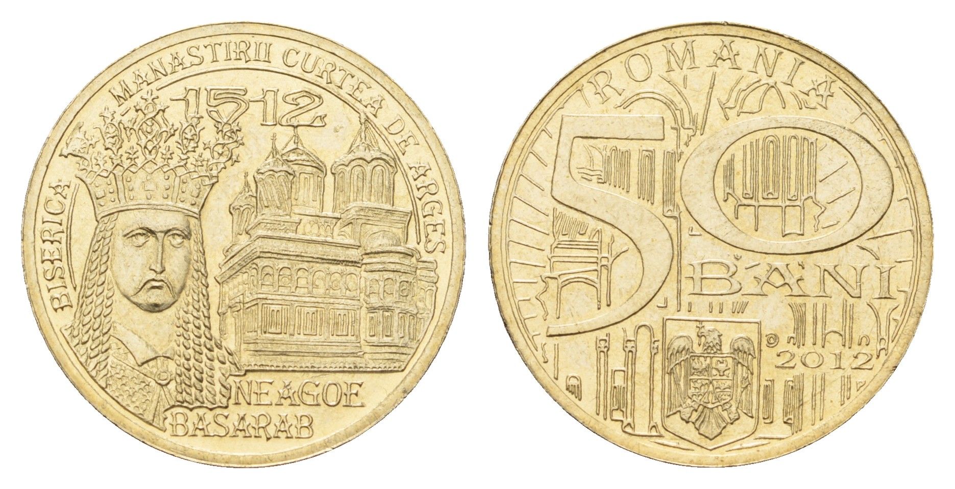 Румыния 50 бань (бани) 2012 500 лет началу правления Нягоя I Басараба KM 287 никель латунь UNC 3459-724