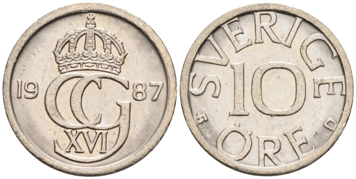 Швеция 10 эре 1987 Карл XVI Густав (1973- ) KM 850 медно-никель UNC 4585-443