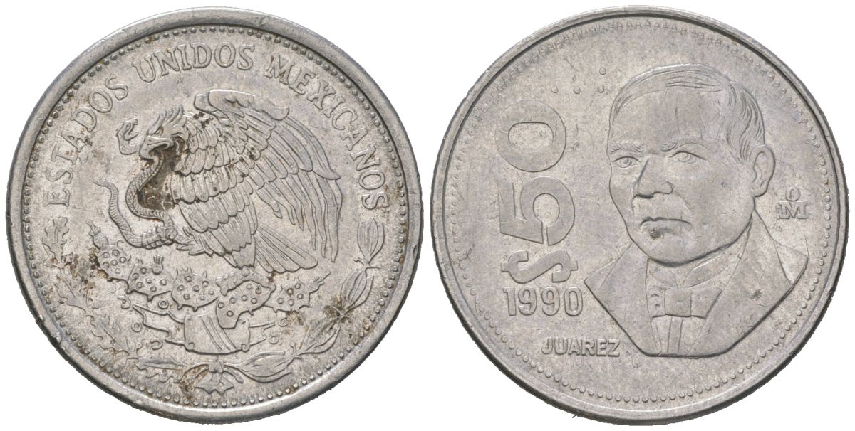 Мексика 50 песо 1990 Mo KM 495a нержавеющая сталь 186-913