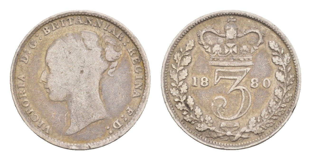 Великобритания 3 пенса 1880 Виктория (1837-1901) KM 730, Spink 3914 серебро 4658-953