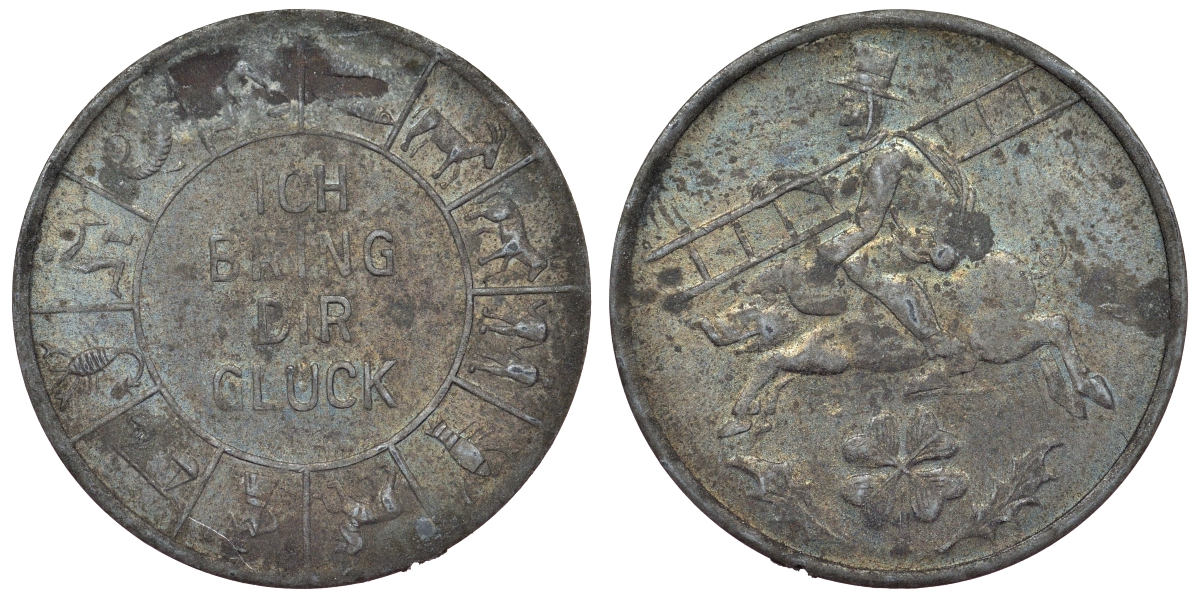 Австрия жетон ND счастья в Новом году, зодиак, трубочист на свинье над клевером цинк 4121-134