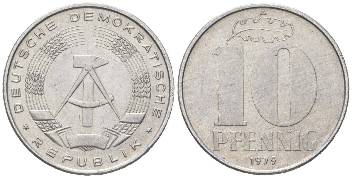ГДР 10 пфеннигов 1979 A KM 10 алюминий 201-1025
