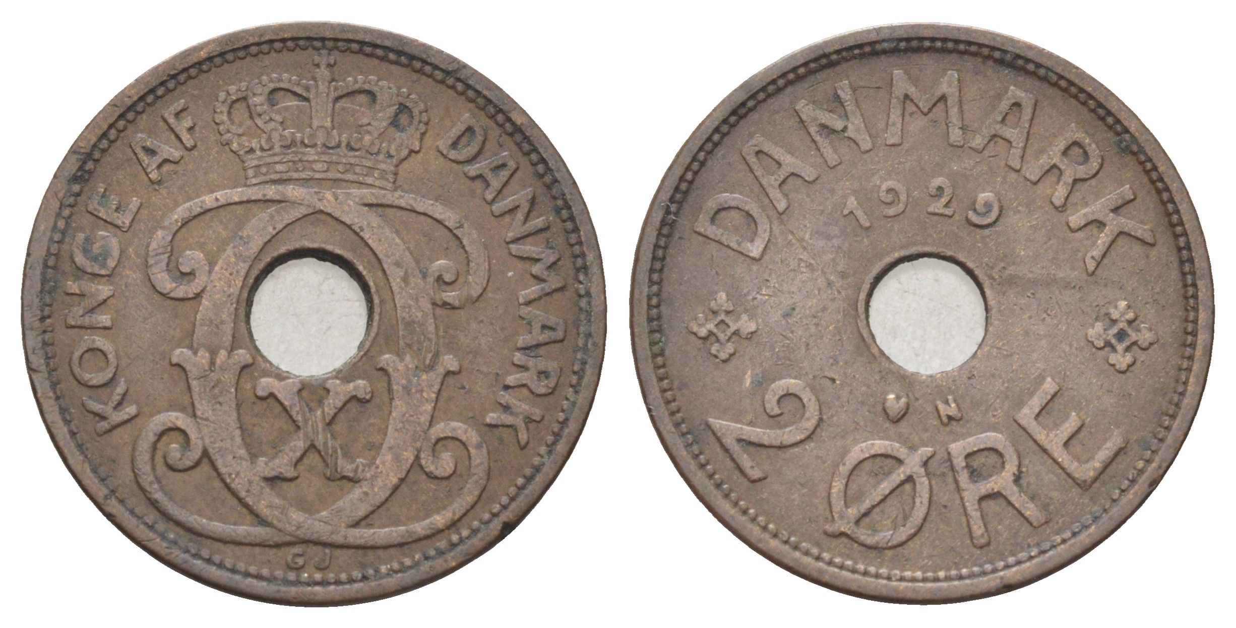Дания 2 эре 1929 N, Кристиан X (1912-1947) KM 827 бронза 4701-732