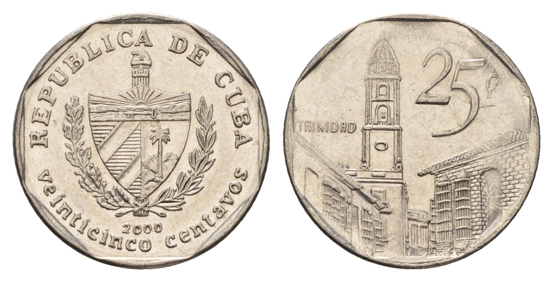 Куба 25 сентаво 2000 площадь в Тринидаде KM 577.2, JMA MC21, Schoen 715 сталь плакированная никелем 4114-1157