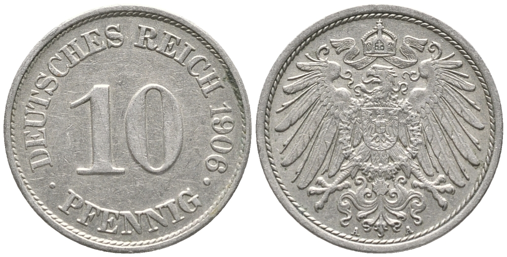 ГЕРМАНИЯ 10 ПФЕННИГОВ 1906 A KM 12, J. 13 медно-никель 100-928