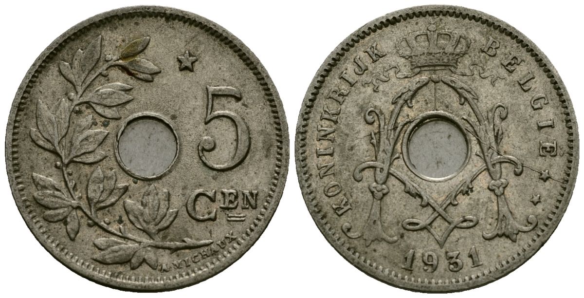 Бельгия 5 сантимов 1931 Belgie KM 67 медно-никель 4173-335