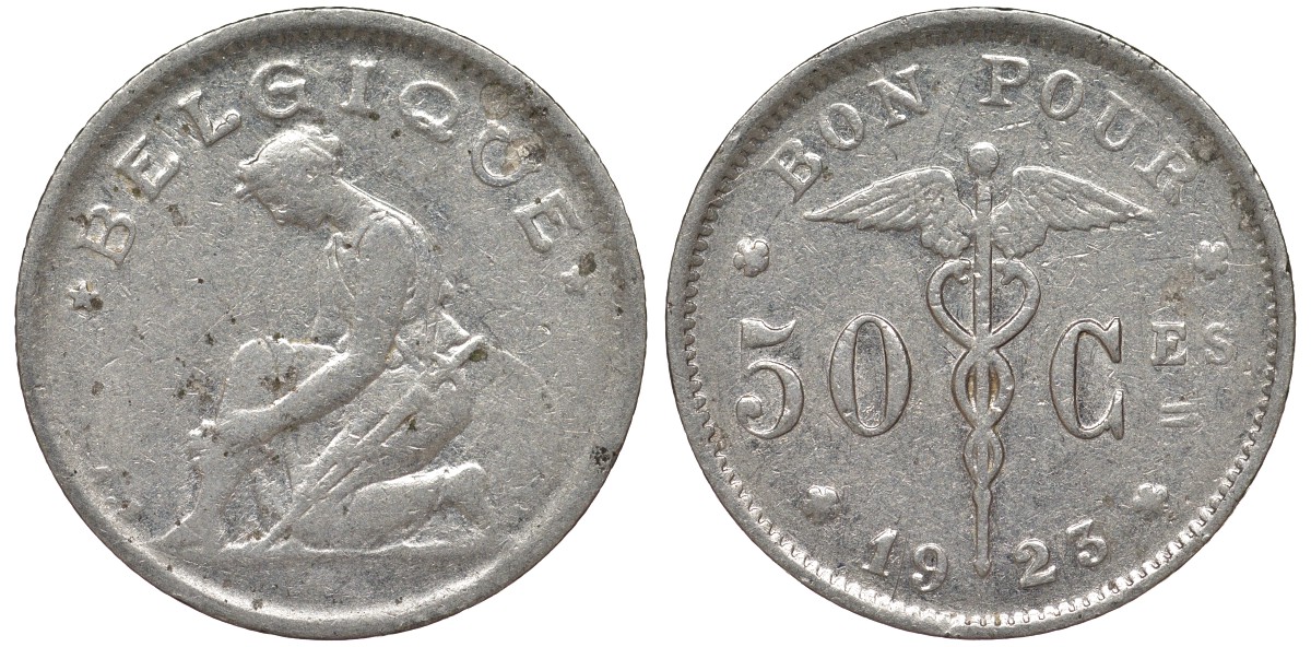 Бельгия 50 сантимов 1923 Belgique KM 87 никель 4164-154