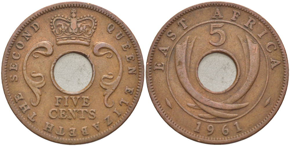 Британская Восточная Африка 5 центов 1961 Елизавета II (1952-) KM 37 бронза 95-753