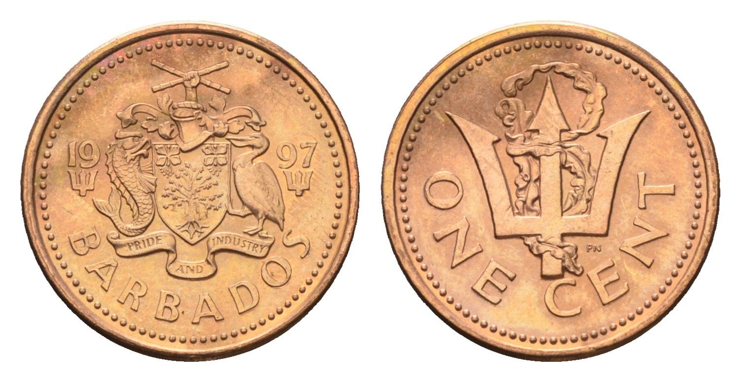 Барбадос 1 цент 1997 KM 10a цинк плакированная медью UNC 4664-1129