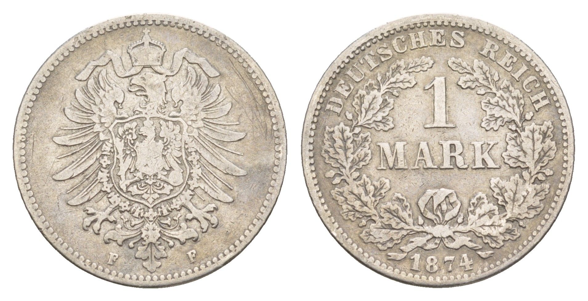Германия 1 марка 1874 F, Вильгельм I (1861-1888) KM 7 серебро 4657-533