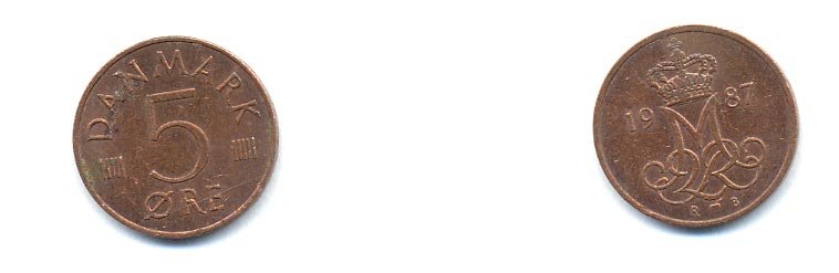 ДАНИЯ 5 ЭРЕ 1987 R; B, МАРГРЕТЕ II (1972-) KM 859.3 железо плакированное медью 4379-765