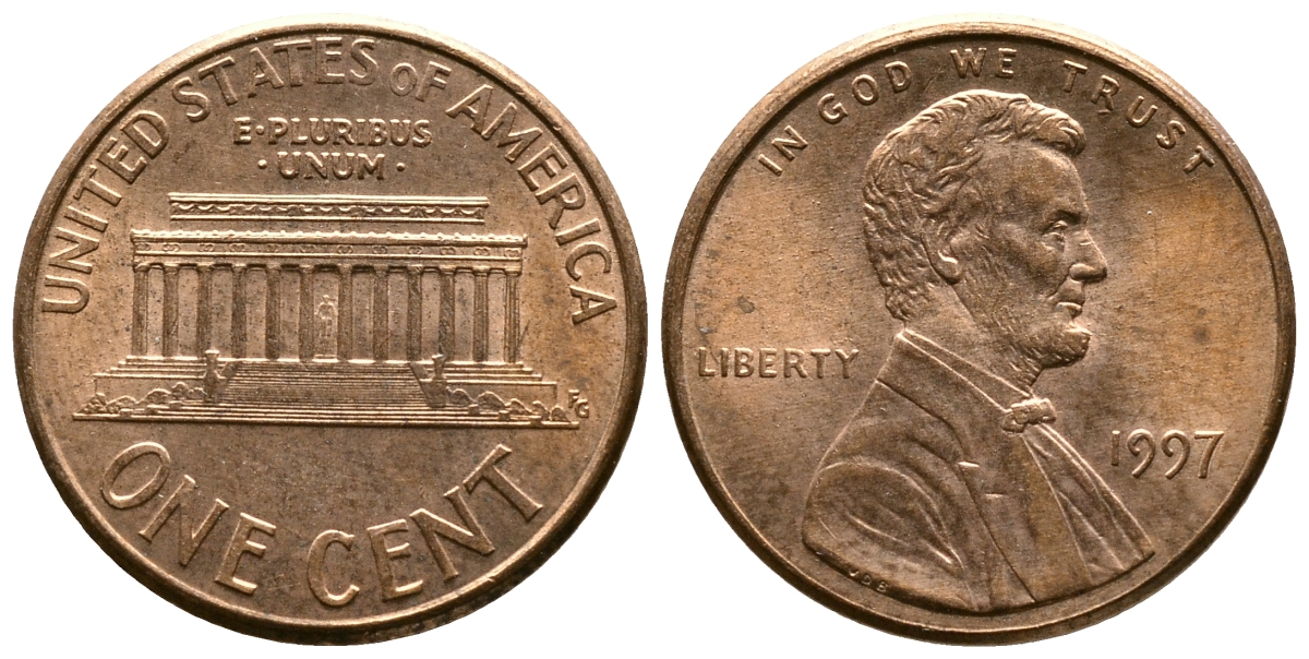 США 1 ЦЕНТ 1997 ЛИНКОЛЬН KM 201b цинк плакированный медью 72-922